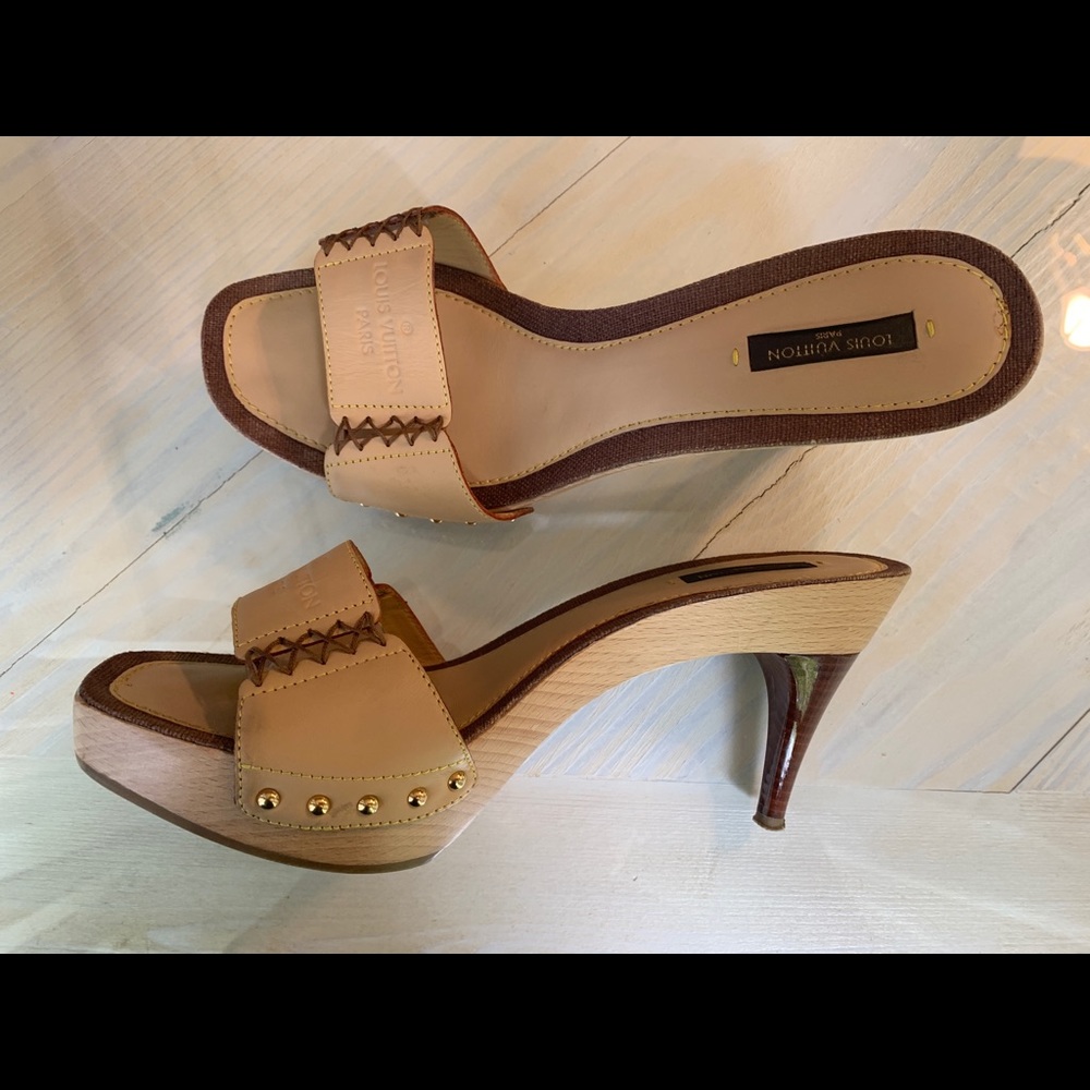 Louis Vuitton Leather Wood Sandal Heels